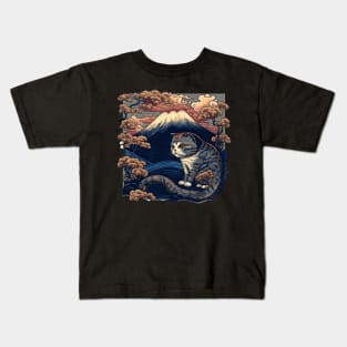 Cat with a View: Enjoying Mount Fuji in Japan Kids T-Shirt